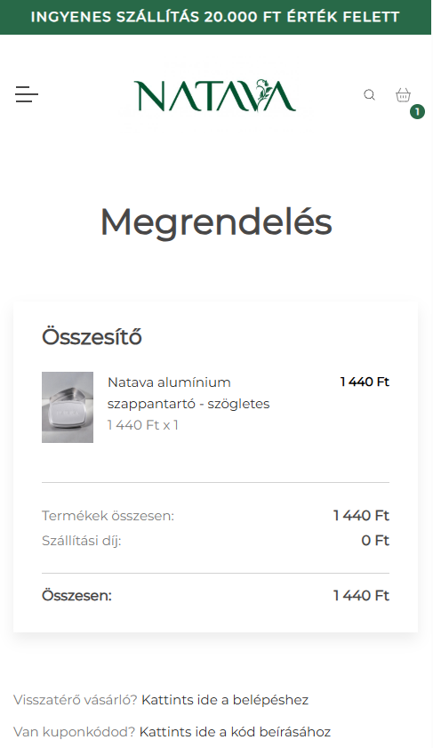 A Natava webáruház mobilnézete