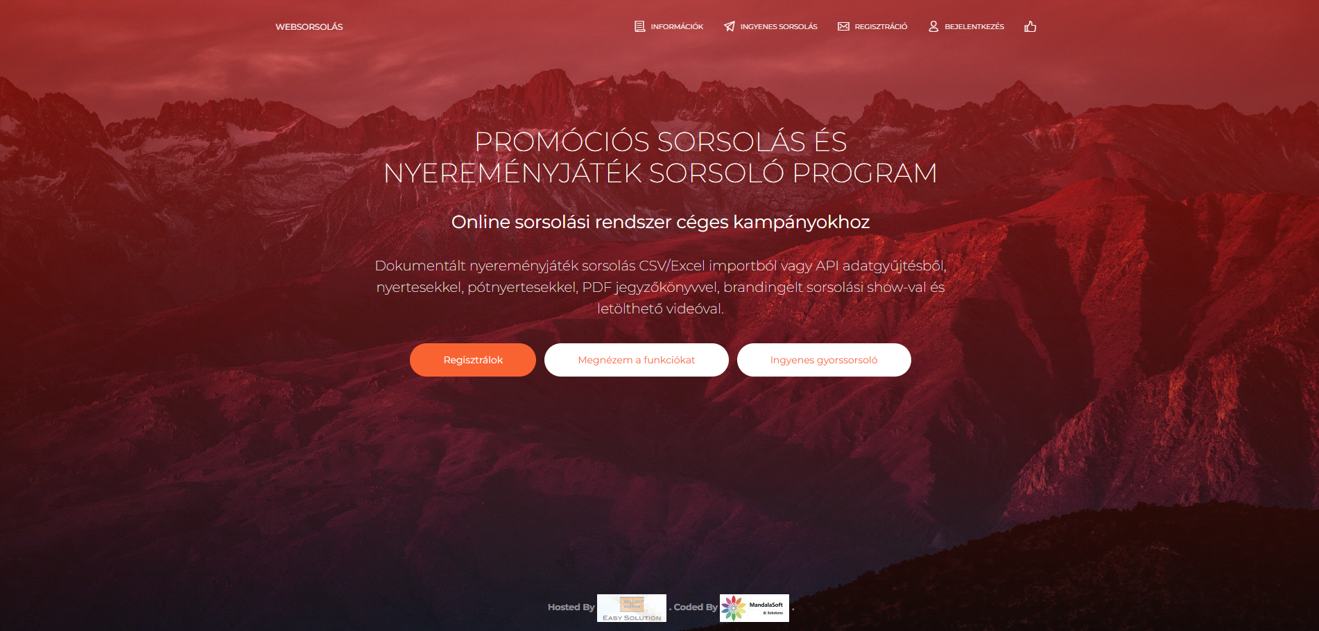 A Websorsolás nyitóoldala